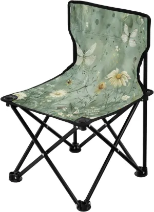 Colorful Butterfly Wildflower Portable Outdoor Folding Chair Anti-Slip Padded Oxford Cloth Stool Camping Chair Small for Beach Hiking Fishing Gardening Quad Camp Chair