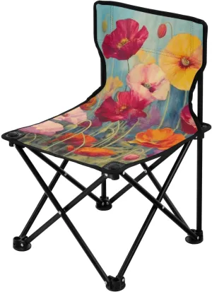 Colorful Flowers Portable Outdoor Folding Chair Anti-Slip Padded Oxford Cloth Stool Camping Chair Small for Beach Hiking Fishing Gardening Quad Camp Chair