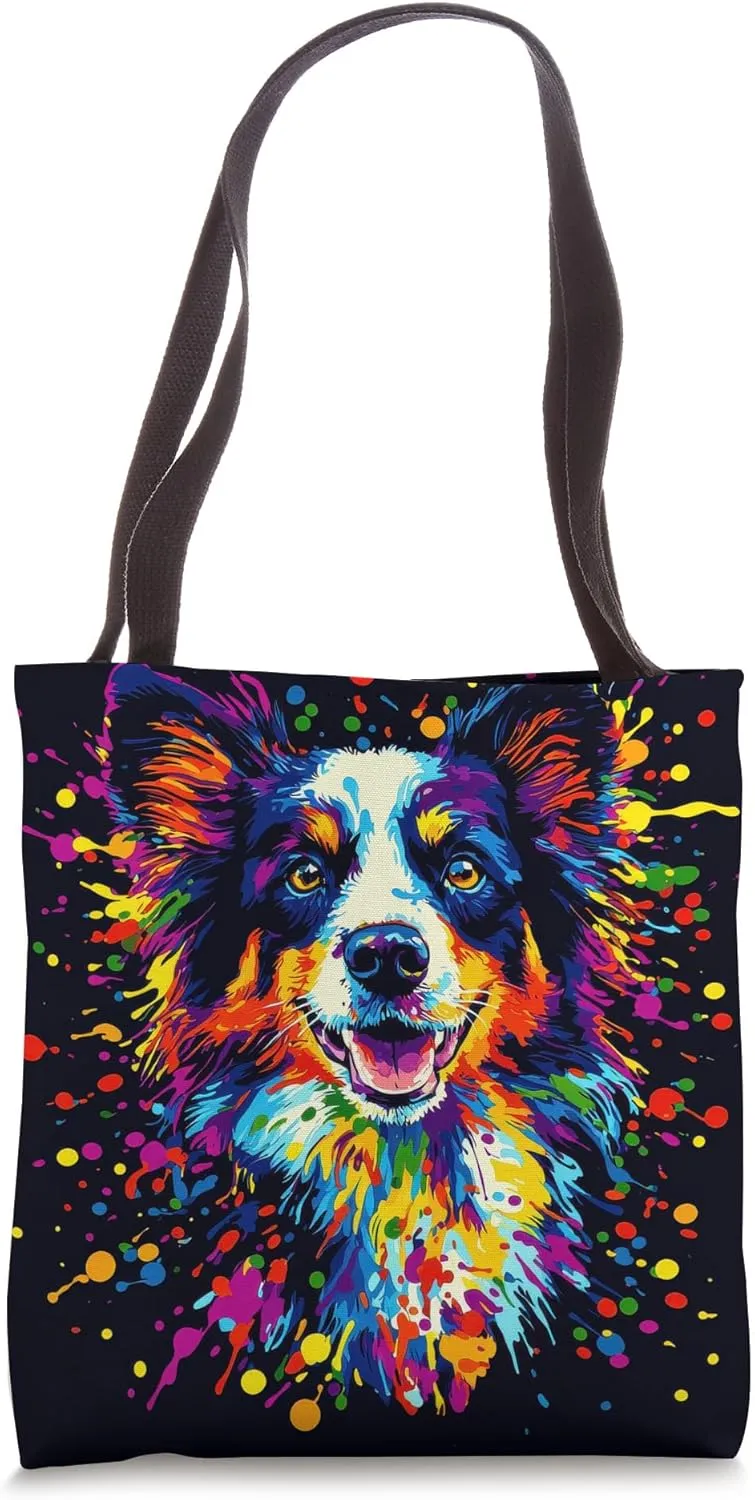 Colorful Painting Border Collie Tote Bag