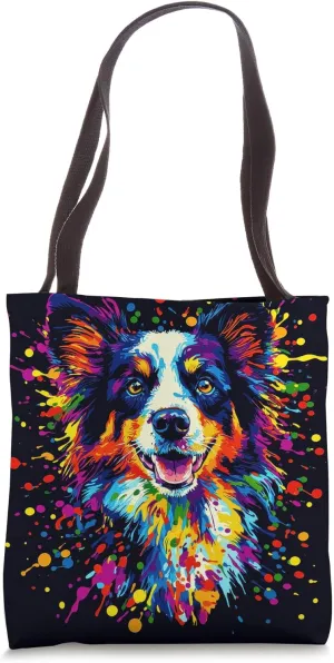 Colorful Painting Border Collie Tote Bag