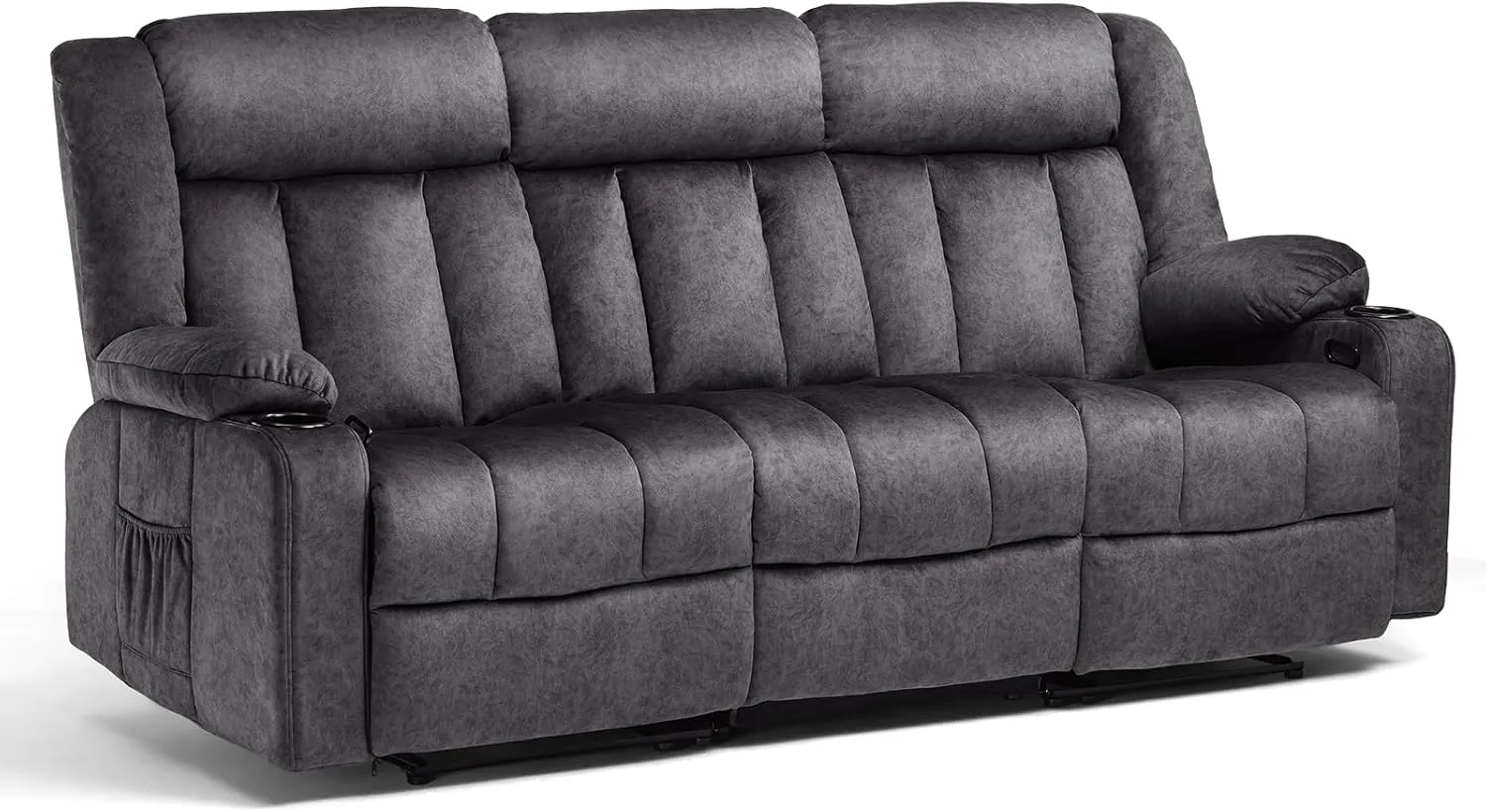 COMHOMA Manual Recliner Chair Set，Fabric Reclining Sofa Chair with Cup Holders, Upholstered Recliner with Side Pockets Suitable for Living Room Furniture (3