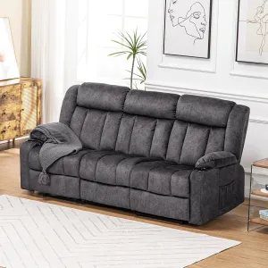 COMHOMA Manual Recliner Chair Set，Fabric Reclining Sofa Chair with Cup Holders, Upholstered Recliner with Side Pockets Suitable for Living Room Furniture (3
