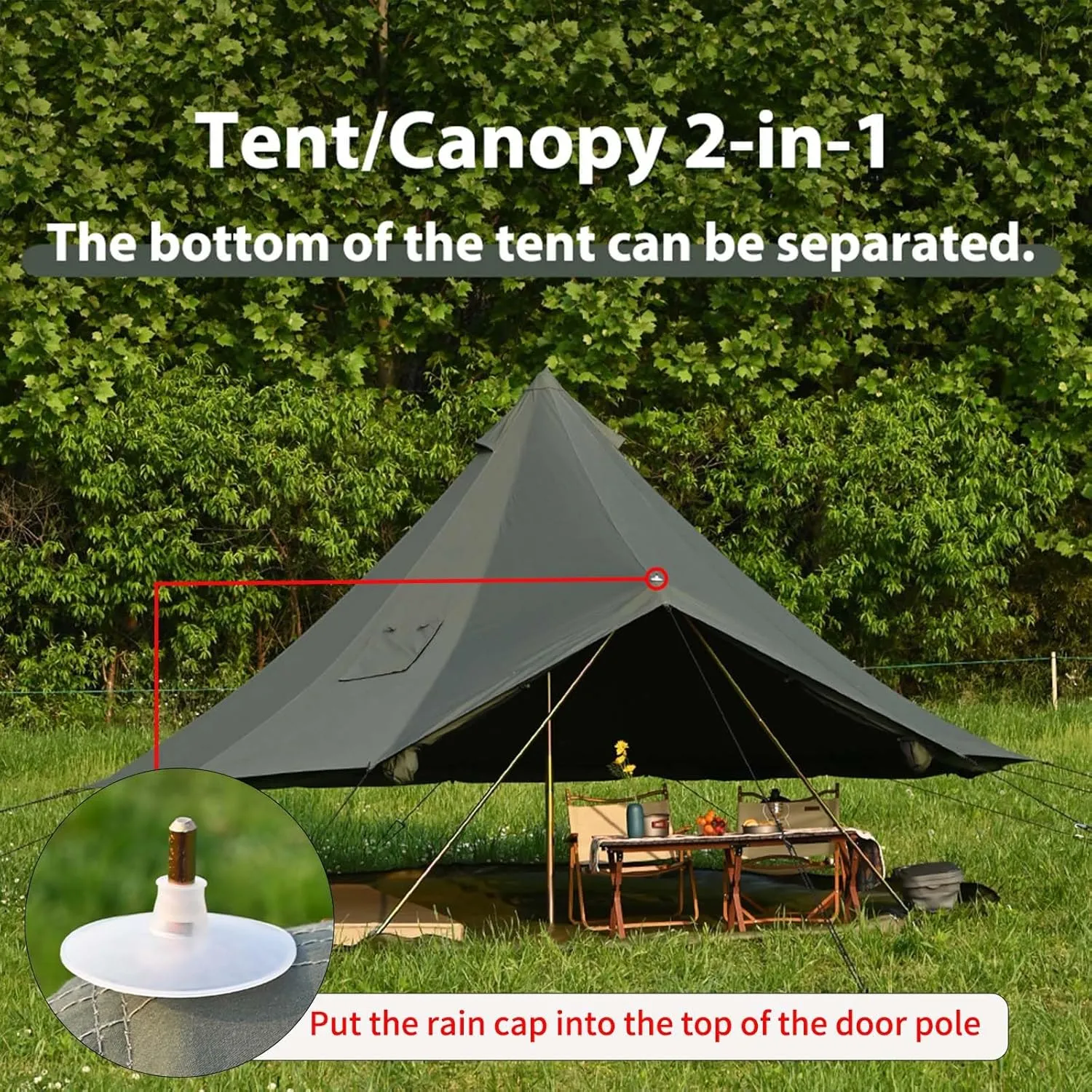 Cotton Canvas Bell Tent with Stove Jack, Roomy Yurt for Family Glamping Camping, 4 Season Tent with Zipped Removable Floor