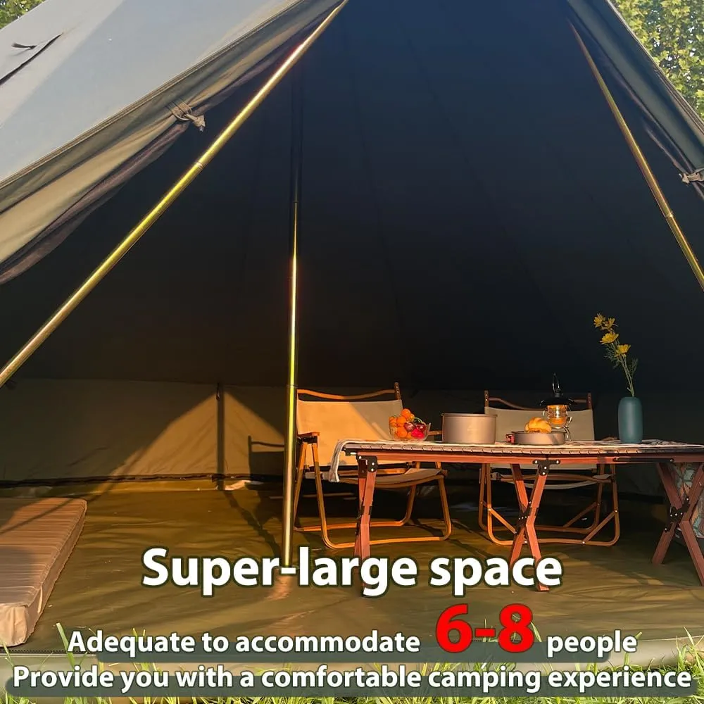 Cotton Canvas Bell Tent with Stove Jack, Roomy Yurt for Family Glamping Camping, 4 Season Tent with Zipped Removable Floor