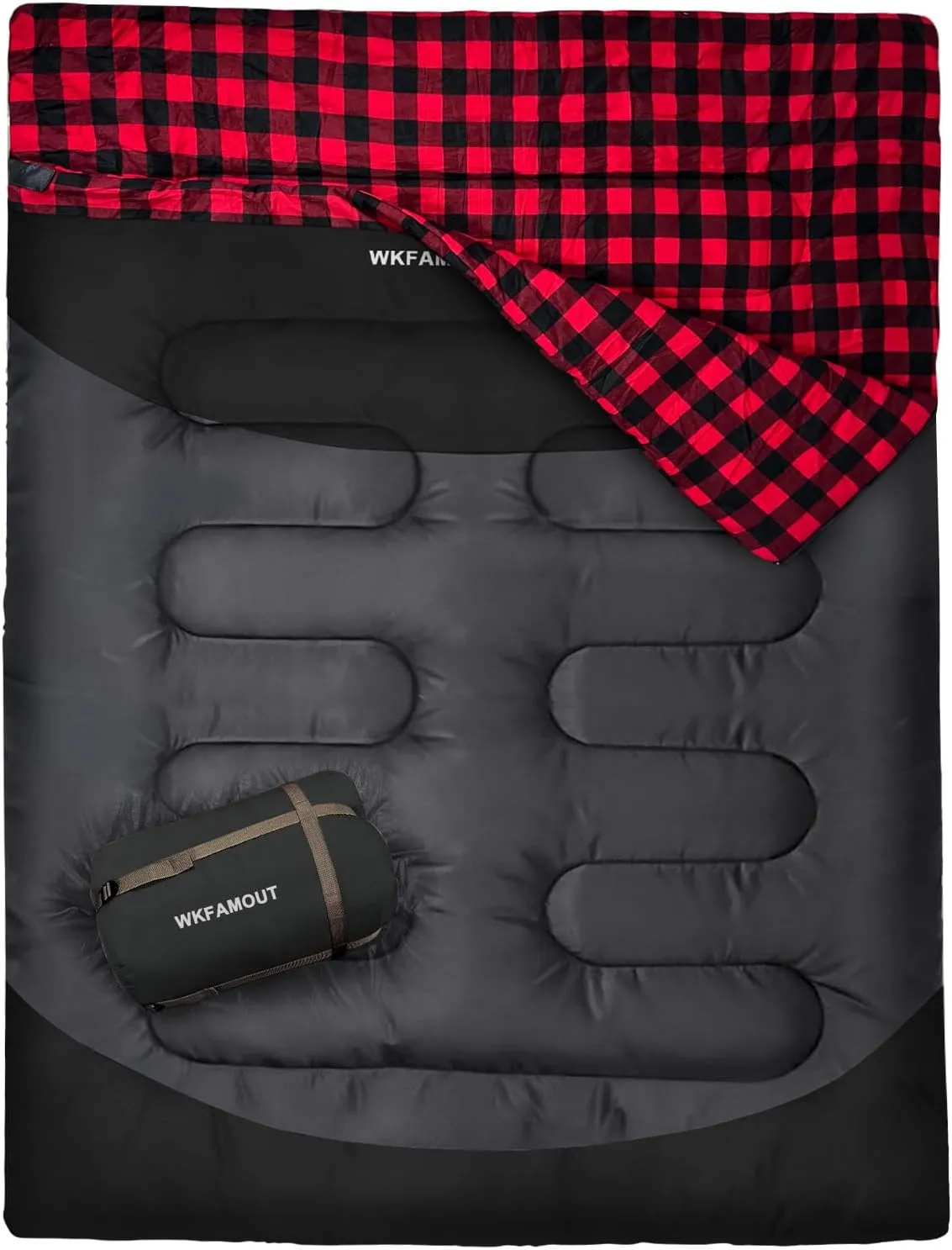 Cotton Flannel Double Sleeping Bag for Adults Machine Washable 2 Person Camping Sleeping Bag Queen Size Waterproof with Compression Sack for Cold Weather 3-4 Seasons