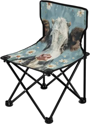 Cow Flowers Portable Outdoor Folding Chair Anti-Slip Padded Oxford Cloth Stool Camping Chair Small for Beach Hiking Fishing Gardening Quad Camp Chair