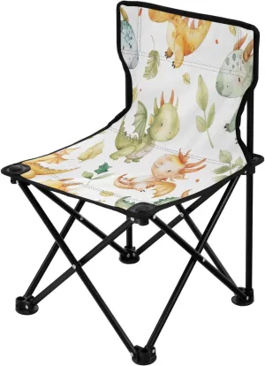 Cute Cartoon Water Dragon Portable Outdoor Folding Chair Anti-Slip Padded Oxford Cloth Stool Camping Chair Small for Beach Hiking Fishing Gardening Quad Camp Chair