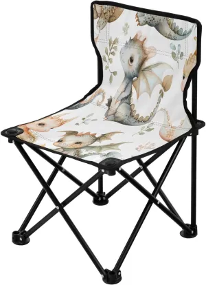 Cute Cartoon Water Dragon Portable Outdoor Folding Chair Anti-Slip Padded Oxford Cloth Stool Camping Chair Small for Beach Hiking Fishing Gardening Quad Camp Chair