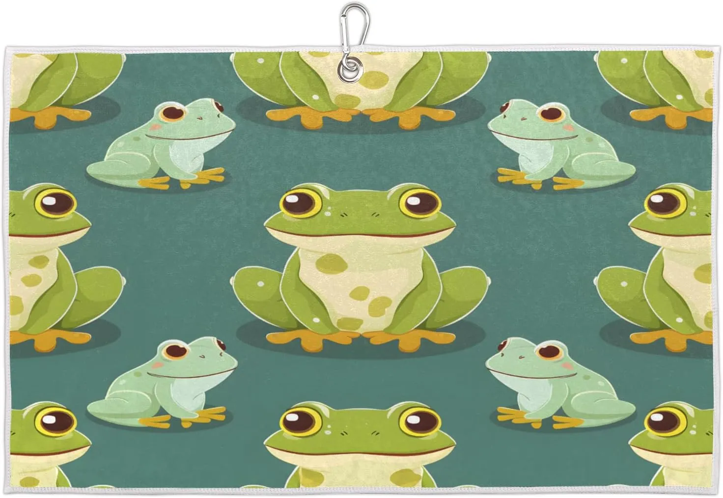 Cute Frogs Watercolor Golf Towel with Heavy Duty Carabiner Clip Quick Dry Ultra Absorbent Club Ball Cleaning Towel Golf Accessories for Men Women