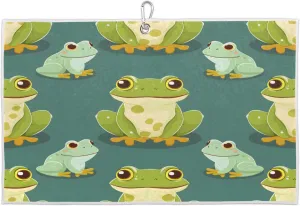 Cute Frogs Watercolor Golf Towel with Heavy Duty Carabiner Clip Quick Dry Ultra Absorbent Club Ball Cleaning Towel Golf Accessories for Men Women
