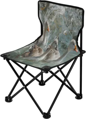 Cute Goose Swimming Portable Outdoor Folding Chair Anti-Slip Padded Oxford Cloth Stool Camping Chair Small for Beach Hiking Fishing Gardening Quad Camp Chair