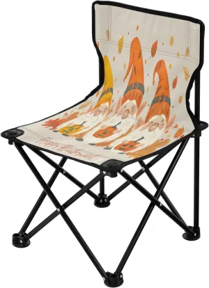 Cute Halloween Gnome Portable Outdoor Folding Chair Anti-Slip Padded Oxford Cloth Stool Camping Chair Small for Beach Hiking Fishing Gardening Quad Camp Chair