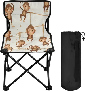 Cute Monkey Portable Outdoor Folding Chair Anti-Slip Padded Oxford Cloth Stool Camping Chair Small for Beach Hiking Fishing Gardening Quad Camp Chair