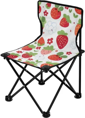 Cute Strawberry Portable Outdoor Folding Chair Anti-Slip Padded Oxford Cloth Stool Camping Chair Small for Beach Hiking Fishing Gardening Quad Camp Chair