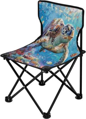 Cute Turtle Portable Outdoor Folding Chair Anti-Slip Padded Oxford Cloth Stool Camping Chair Small for Beach Hiking Fishing Gardening Quad Camp Chair