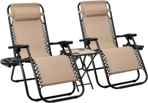 Devoko Patio Zero Gravity Chair Outdoor Folding Recliner Chairs with Table Pool Side Using Lawn Chair Sets with Pillow (Light Beige)