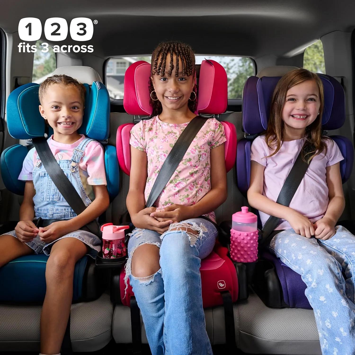 Diono Connect3 R 2-in-1 High Back Booster, Slim Fit 3-Across in Many Mid-Sized Sedans and SUVs, for Children from 40-120 lbs., Lightweight with Cupholder, Purple Wildberry