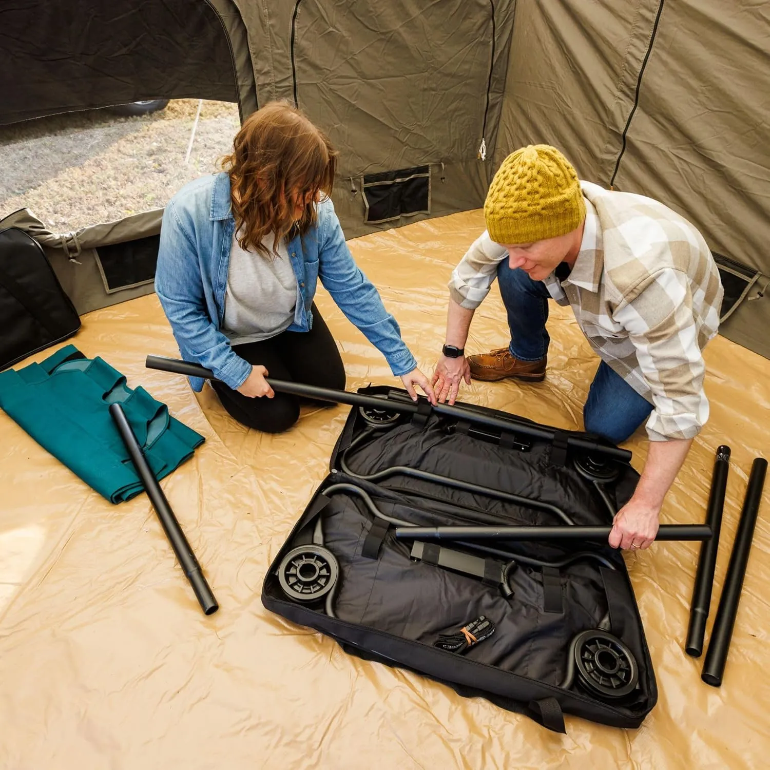 Disc-O-Bed Large Outdoor Convertible 2 Person Bench and Double Camping Cot Portable Bed Bunk System for Adults