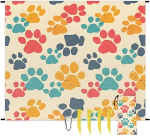 Dog Paw Print Pet Beach Blanket for Adults, 59" x 68" Waterproof Outdoor Picnic Blanket Mat Sand Proof Extra Large Lovely Puppy Cat Footprint Picnic Mat for Beach Travel Camping