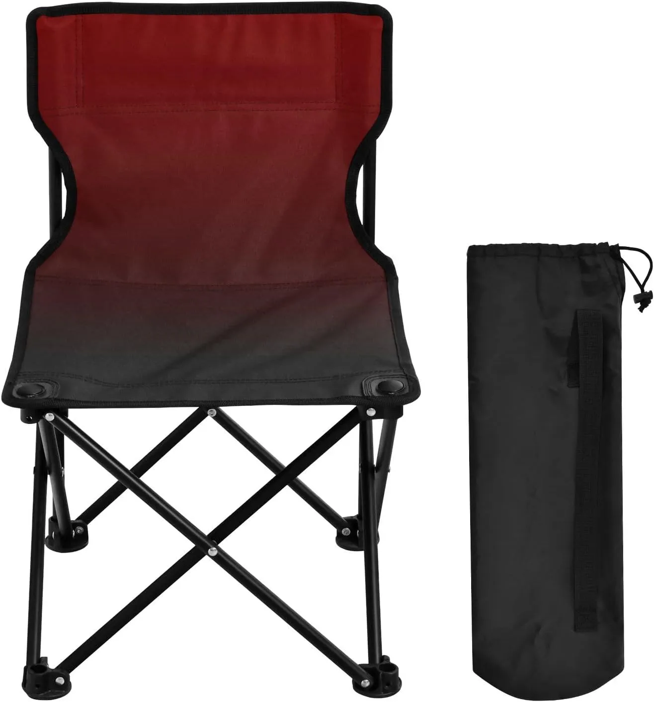 DOMIKING Black Red Gradient Kids' Portable Camping Chairs for Outdoor Lawn Chairs with Carry Bag Folding Chair for Picnic Beach Camping