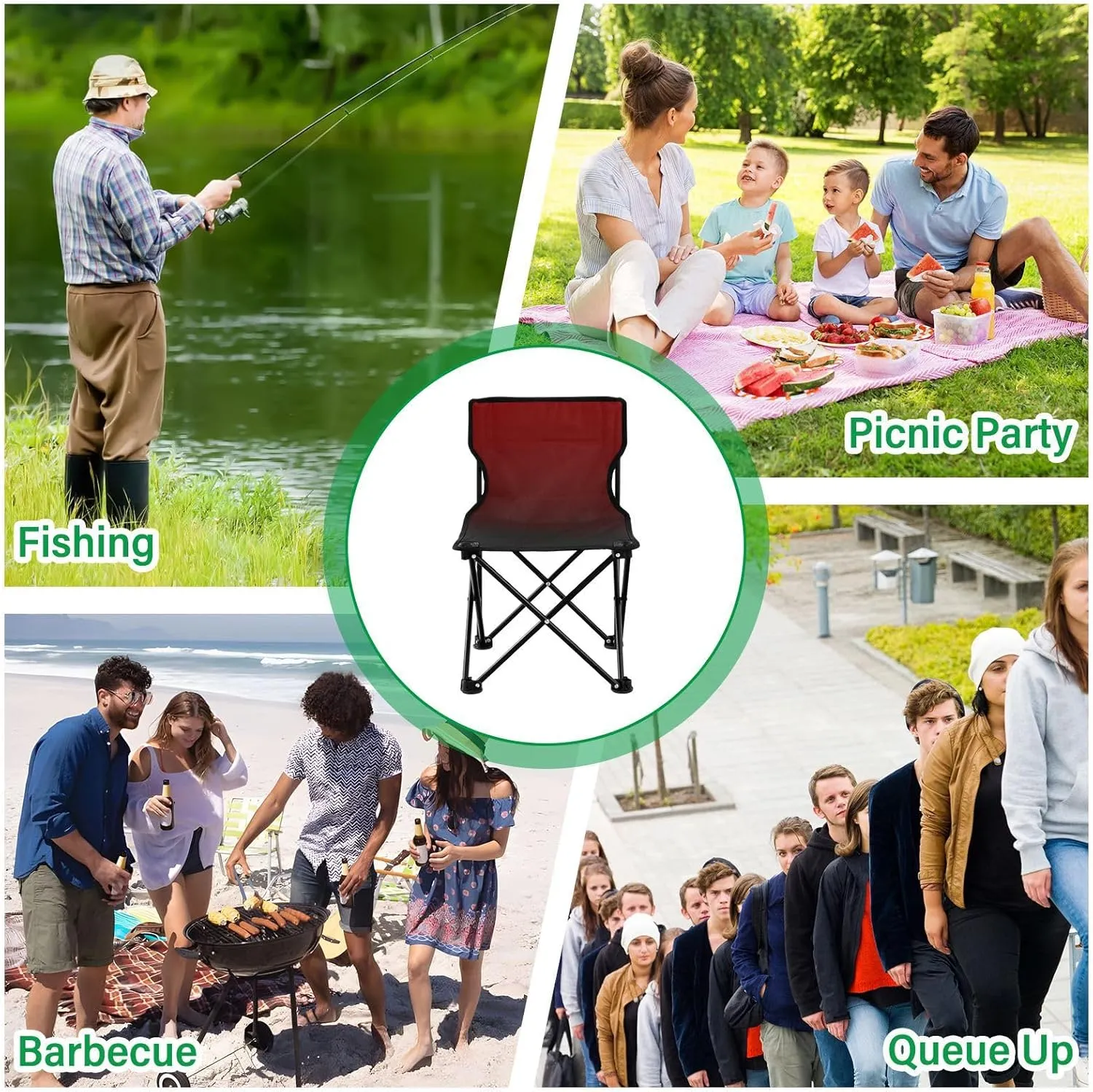 DOMIKING Black Red Gradient Kids' Portable Camping Chairs for Outdoor Lawn Chairs with Carry Bag Folding Chair for Picnic Beach Camping