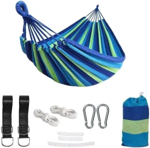 Double Brazilian Hammock 2 Person Canvas Cotton Fabric Hammock with Trees Strap for Patio Garden Balcony Porch Backyard Outdoor and Indoor