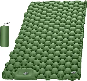 Double Camping Sleeping Pads, 2 Person Self Inflating Sleeping pad, with Built-in Foot Press, Extra Wide 47 inch Portable Waterproof Compact Air Mattress, for Camping,Beach,Tour,Green