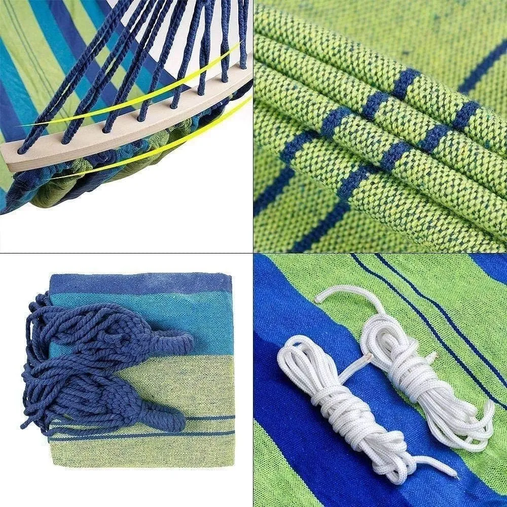 Double Hammock Portable Travelling Camping Hammock Canvas Striped with Backpack Swing Lounger (Color : Blue, Size : 200x150cm)
