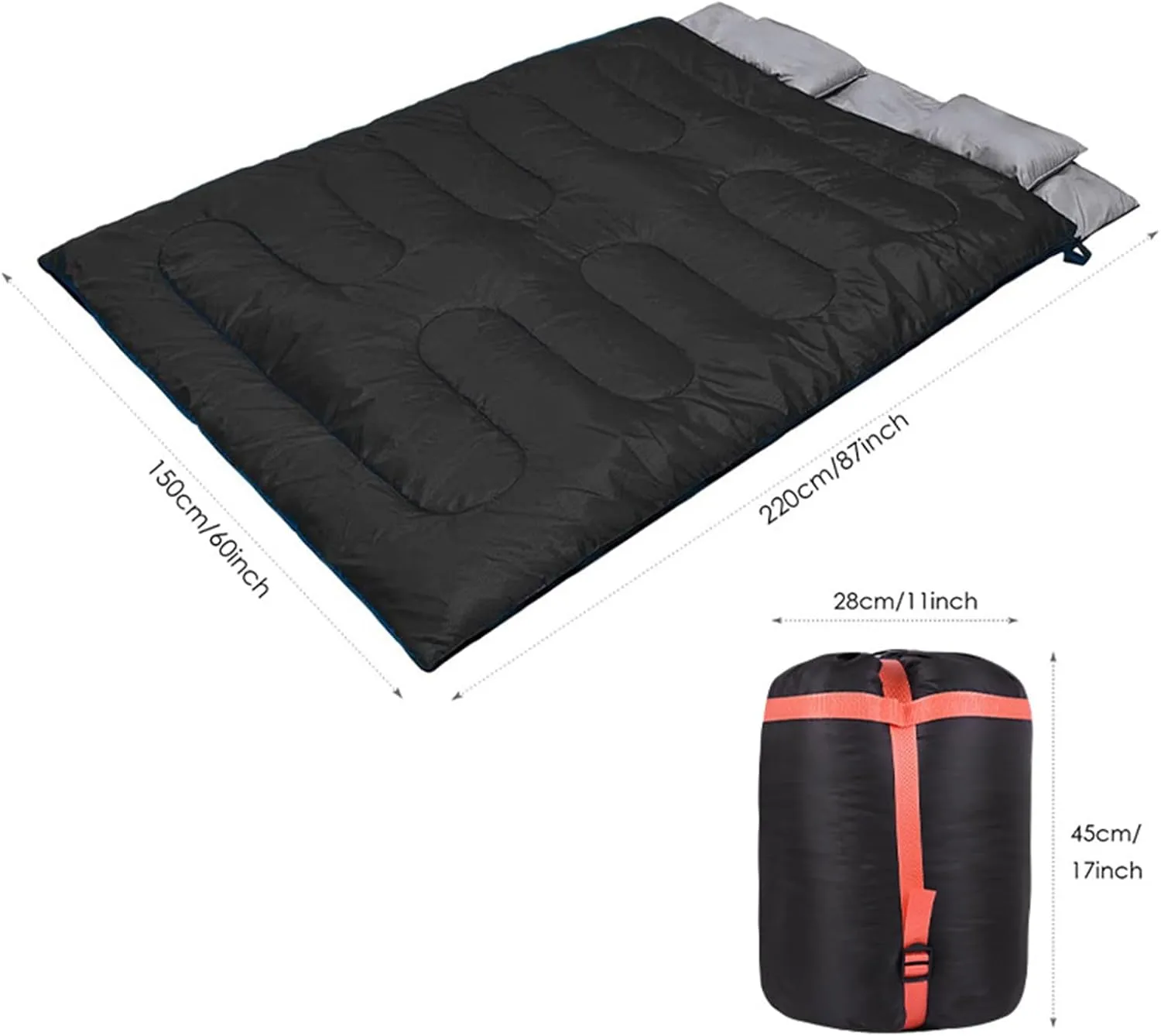 Double Heated Sleeping Bag for Adults, 2 Person USB Electric Sleeping Bag for Camping Hiking Backpacking, Queen Size Heating Sleeping Bag for Cold Weather Warm, 5V