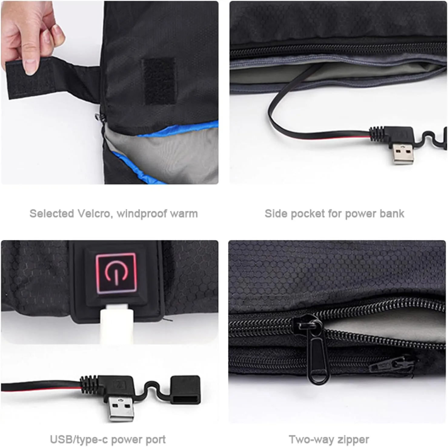 Double Heated Sleeping Bag for Adults, 2 Person USB Electric Sleeping Bag for Camping Hiking Backpacking, Queen Size Heating Sleeping Bag for Cold Weather Warm, 5V