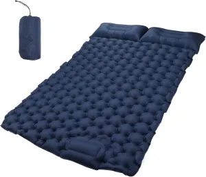 Double Inflatable Camping Sleeping Pads Ergonomic Water Prevent Nylon Mat for Outdoor Navy