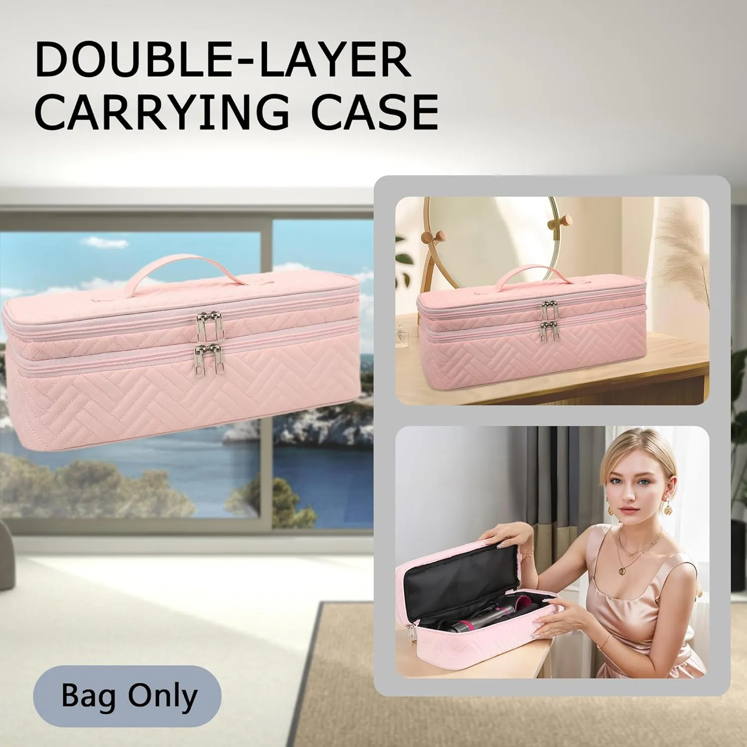 Double-Layer Carrying Case Apply to Revlon One-Step Hair Dryer, Travel Bag for Hair Volumizer/Styler,Water Resistant Storage Organizer Box,Compatible with FlexStyle Attachment (Bag Only)