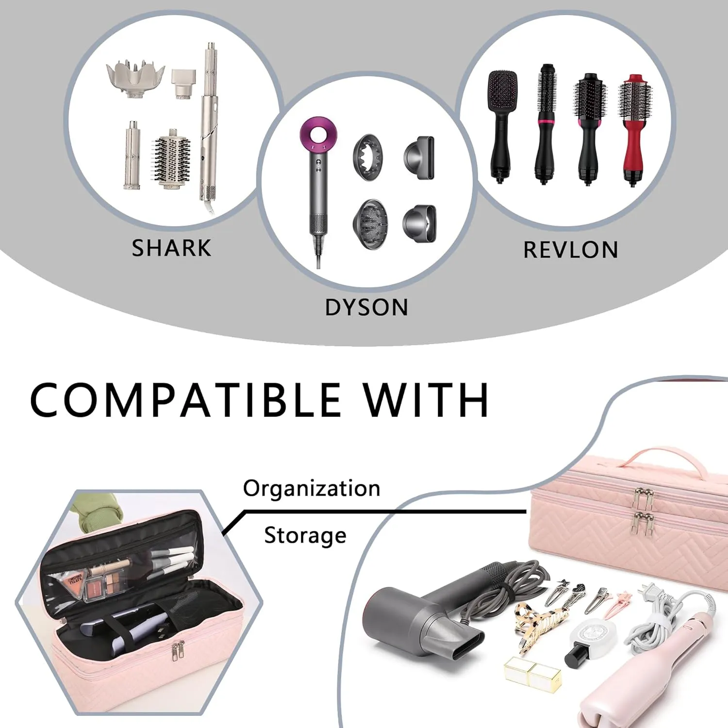 Double-Layer Carrying Case Apply to Revlon One-Step Hair Dryer, Travel Bag for Hair Volumizer/Styler,Water Resistant Storage Organizer Box,Compatible with FlexStyle Attachment (Bag Only)