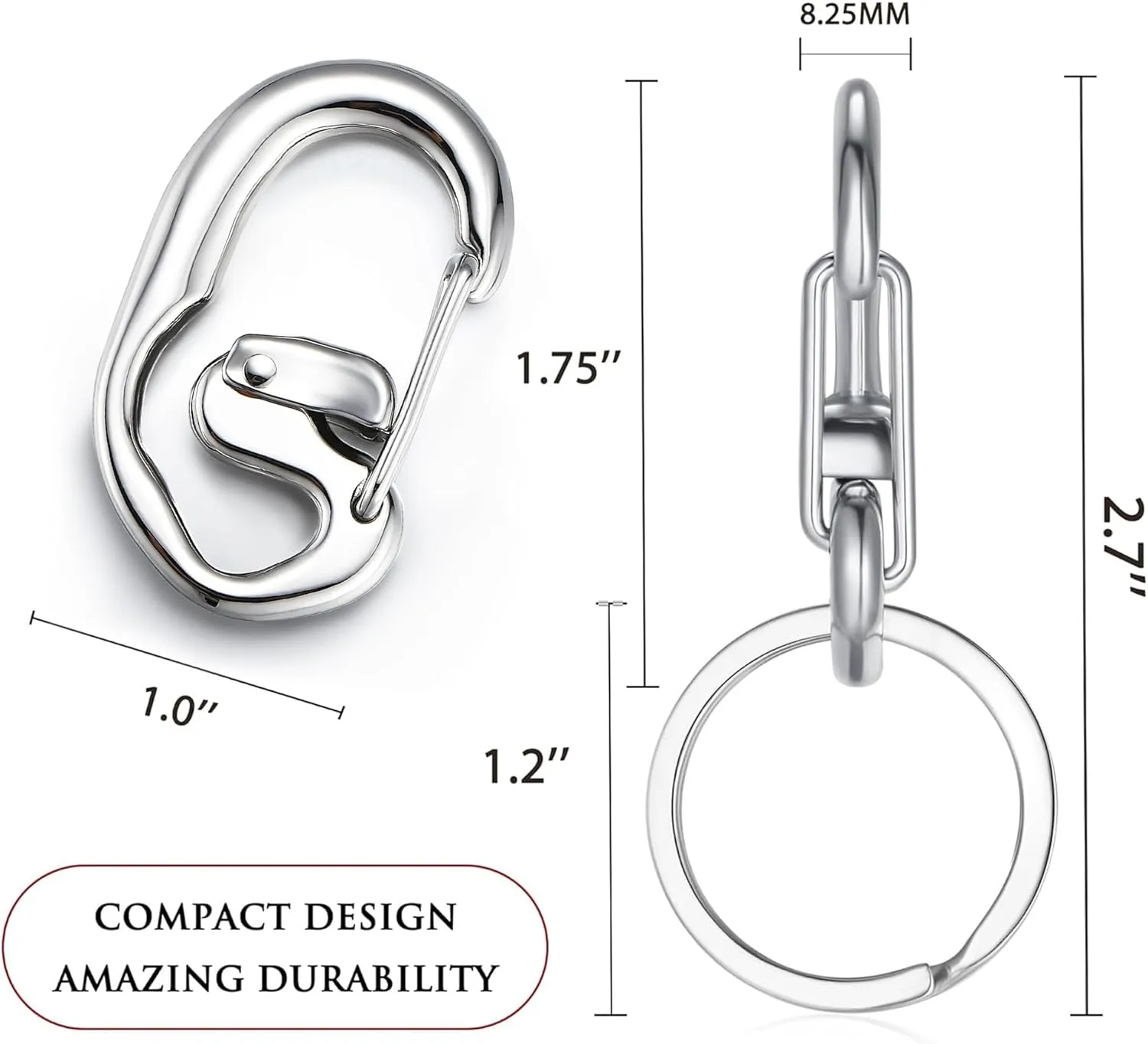 Double Locking Carabiner Clips with Anti-Misopening Design - 1.75'' Cold Forged Stainless Steel Carabiner Keychains for Outdoor Camping, Key Ring Clips