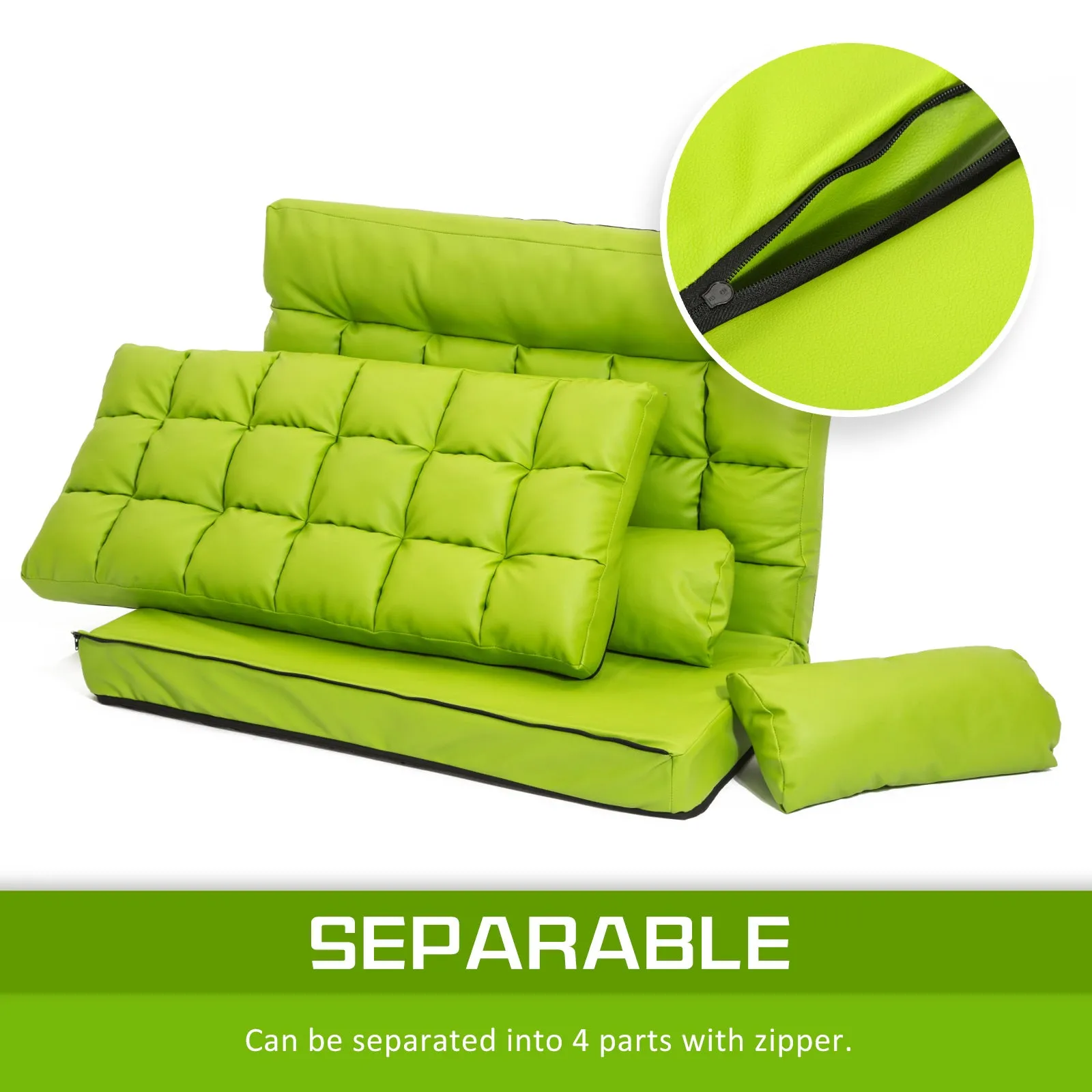 Double Seat Floor Sofa Adjustable Recliner Gaming Couch Bed Green PU Leather