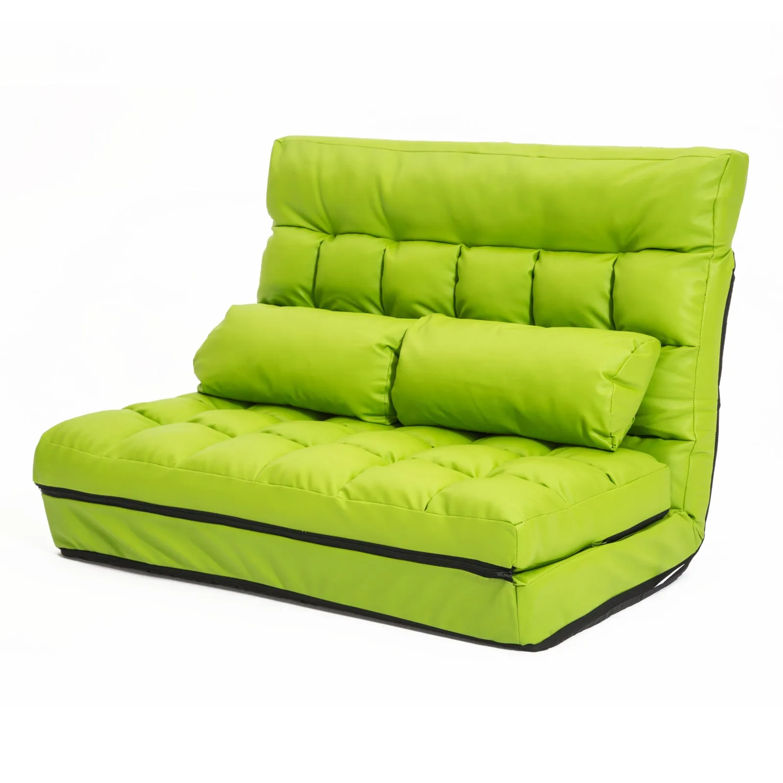 Double Seat Floor Sofa Adjustable Recliner Gaming Couch Bed Green PU Leather