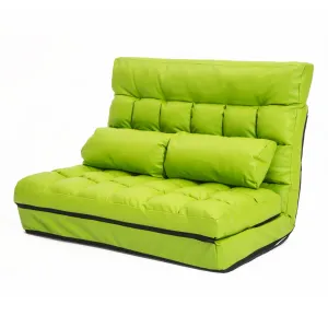 Double Seat Floor Sofa Adjustable Recliner Gaming Couch Bed Green PU Leather