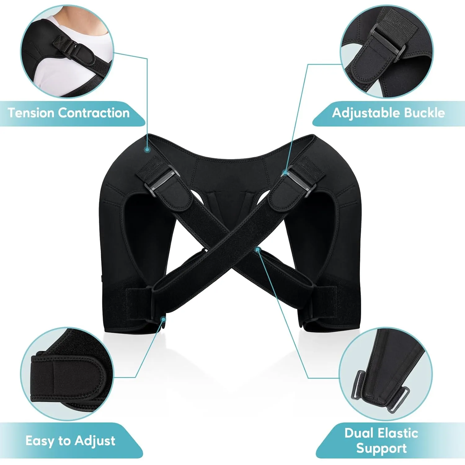 Double Shoulder Brace for Women & Men,Double Support Compression Sleeve for Sleeping,Pain Relief Dual Wrap (L-Gen 2:17"-19")