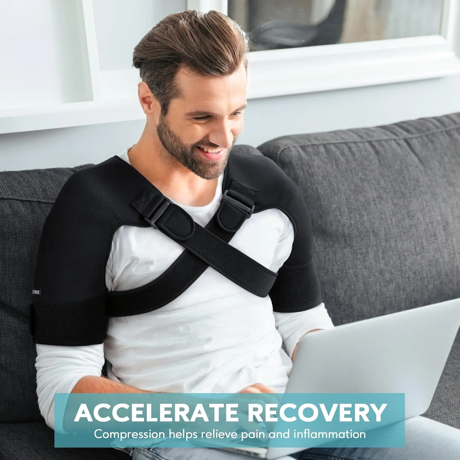 Double Shoulder Brace for Women & Men,Double Support Compression Sleeve for Sleeping,Pain Relief Dual Wrap (L-Gen 2:17"-19")
