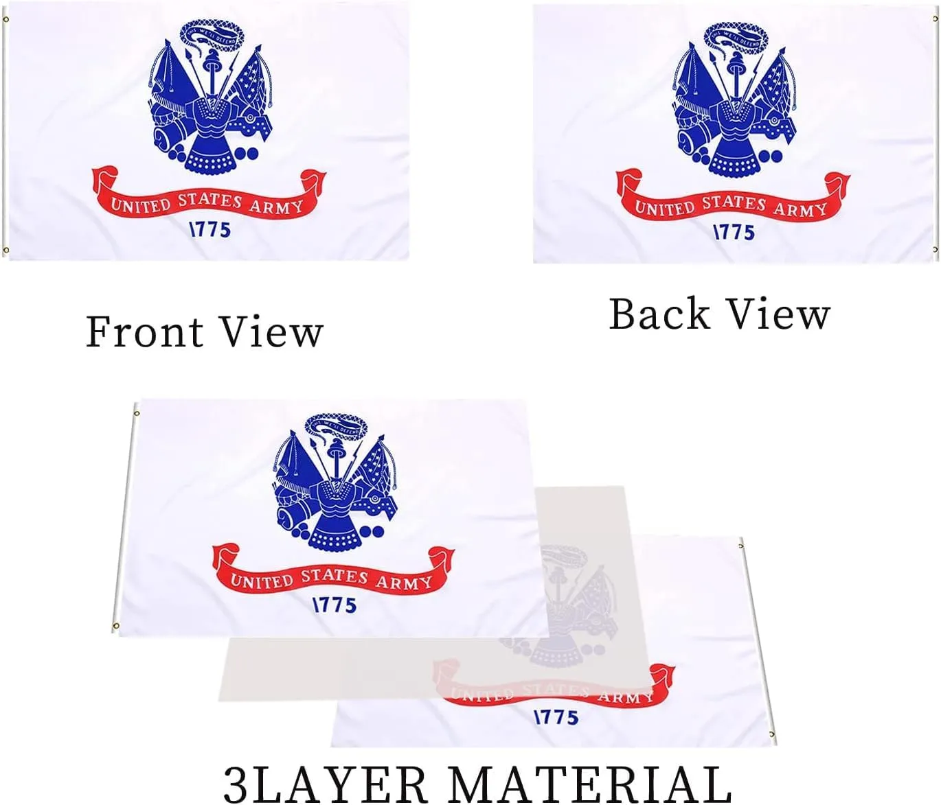 Double Sided US Army Flag White 4x6 Heavy Duty United States Military Flag Army 1775 Heavy Duty 3 Ply 200D Polyester and Durable Canvas Header with 2 Brass Grommets