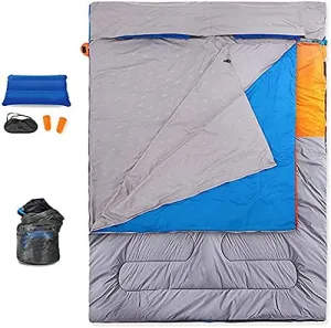 Double Sleeping Bag Adult for Camping, 3 Season 0~20Converts into 2 Single Sleeping Bags 145X190cm with Sleeping Bag Liners,2.2kg