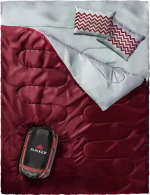 Double Sleeping Bag Queen Size XL -for Camping, Hiking Backpacking and Cold Weather, Portable, Waterproof and Lightweight - 2 Person Sleeping Bag