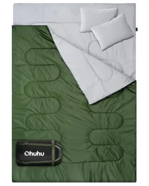 Double Sleeping Bag w/ 2 Pillows for Adults-Queen Size,2 Person