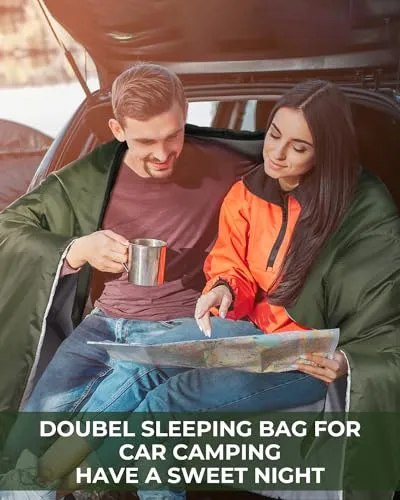 Double Sleeping Bag w/ 2 Pillows for Adults-Queen Size,2 Person