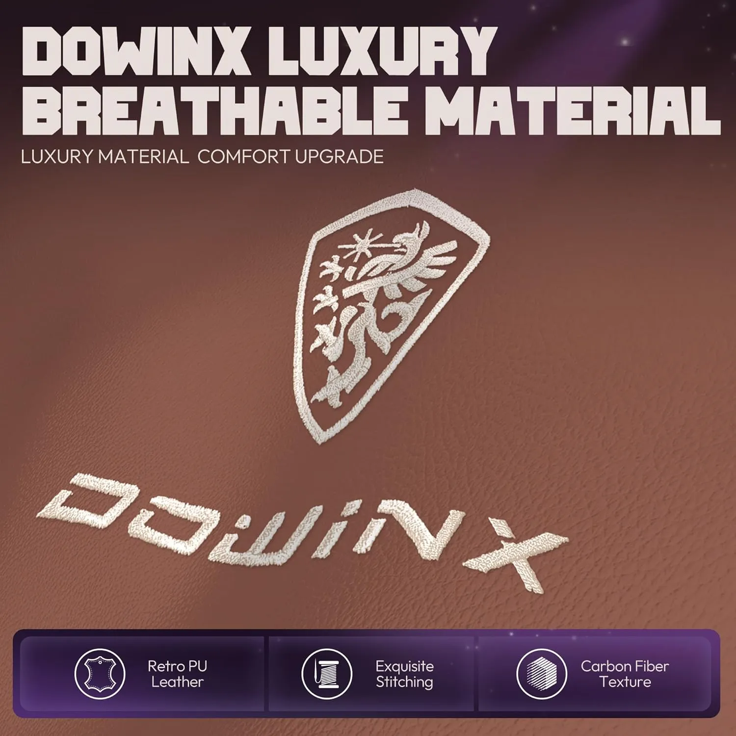Dowinx Big and Tall Gaming Chair with Footrest, High Back Ergonomic Office Chair with Comfortable Headrest and Lumbar Support, 4D Armrests Computer Chair for Adults, Pu Leather, Brown