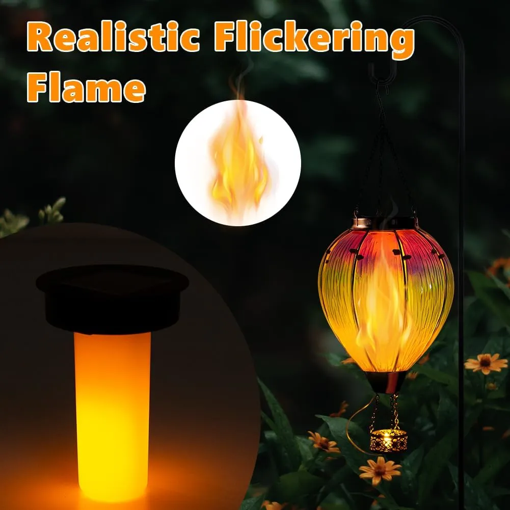 DREAMSOUL Large Hot Air Balloon Solar Lantern with Candle Holder, Hanging Solar Hot Air Balloon Lantern with Flame for Garden Yard Tree Decor