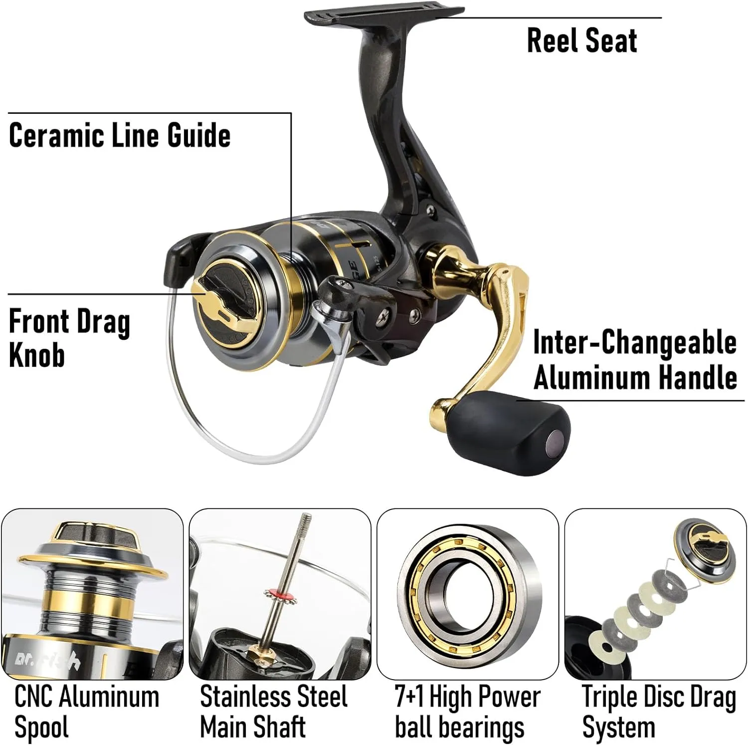 Dr.Fish Fishing Rod and Reel Combos 125-Pieces Telescopic Spinning Pole Reel Gear Equipment Set for Adult Collapsible Travel Complete Fishing Sets Men Starter Freshwater Saltwater