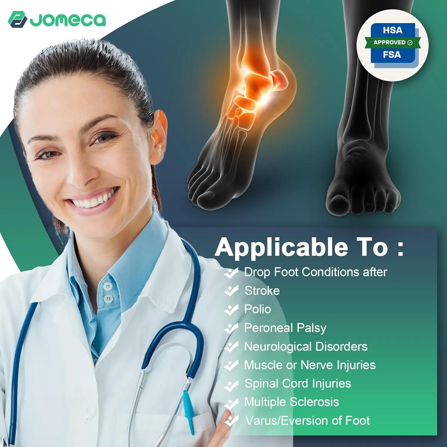 Drop Foot Brace with Arch Support, Medical Grade Adjustable AFO & Foot Orthosis Brace for Walking, Relieve the Instability of Lower Limbs by MS, TBI, Stroke, Cerebral Palsy, Fracture (Right,