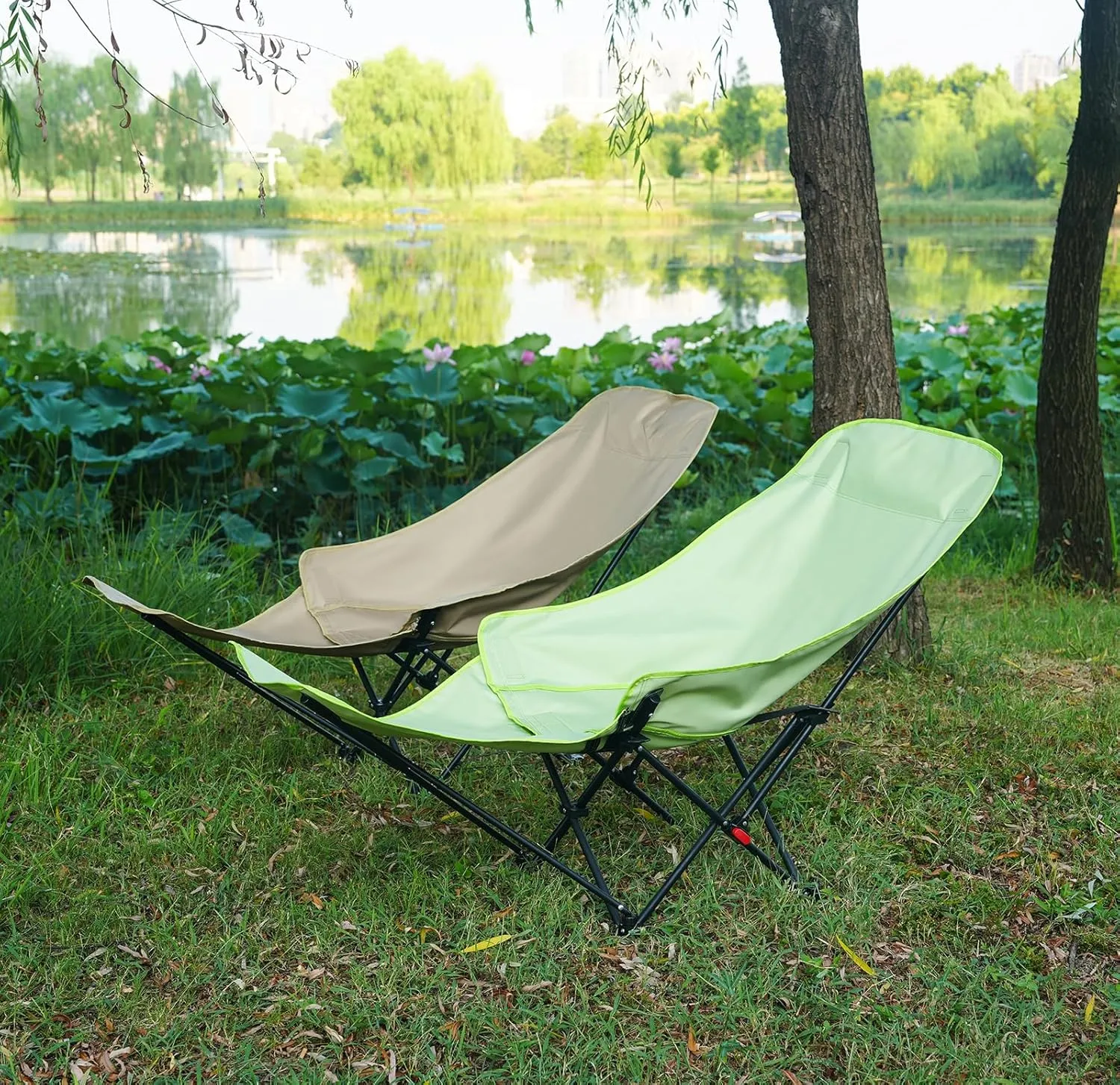 Dual Purpose Folding Camping Cot and Chair with Removable Footrest for Adults, Easy-to-Assemble Adjustable Sleeping Chair with Carry Bag for Fishing, Hiking, Travel, Home (Green)