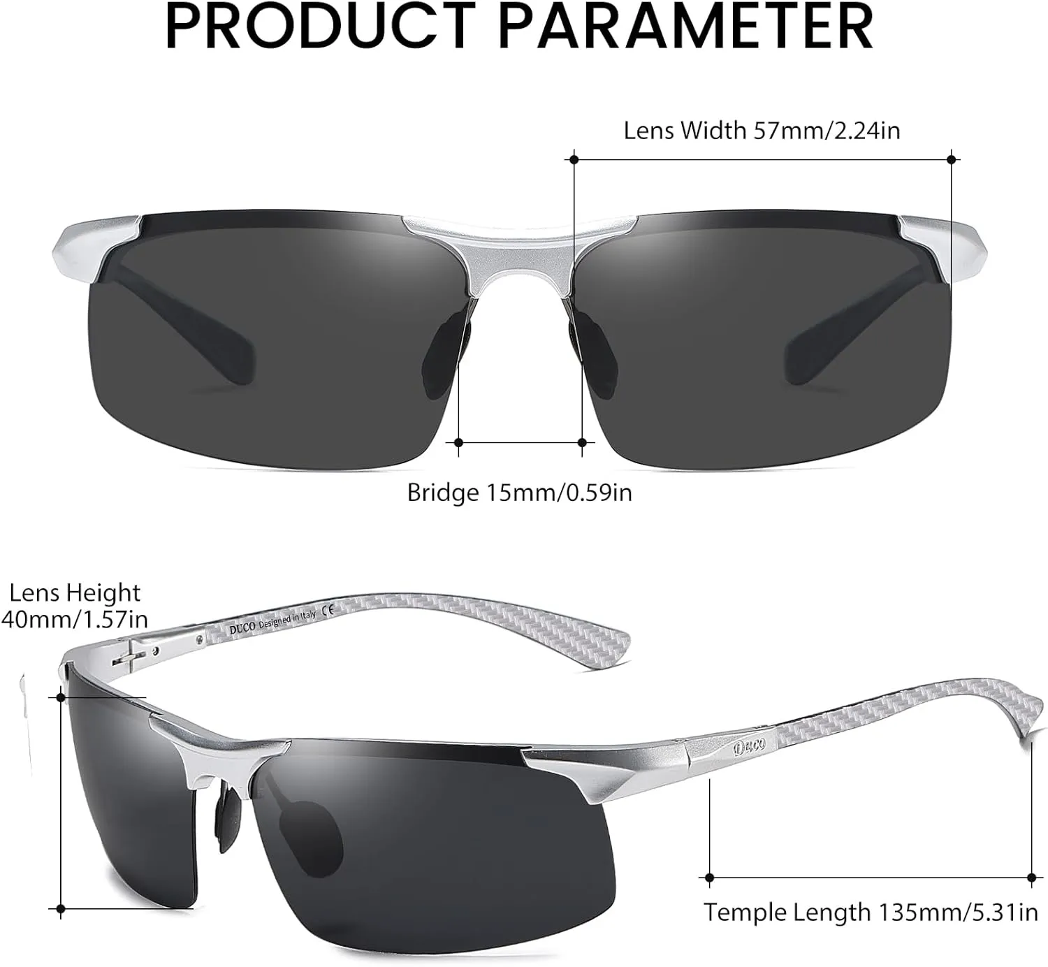 DUCO Men's Sports Polarized Driving Carbon Fiber Sunglasses for Men UV400 Protection DC8277
